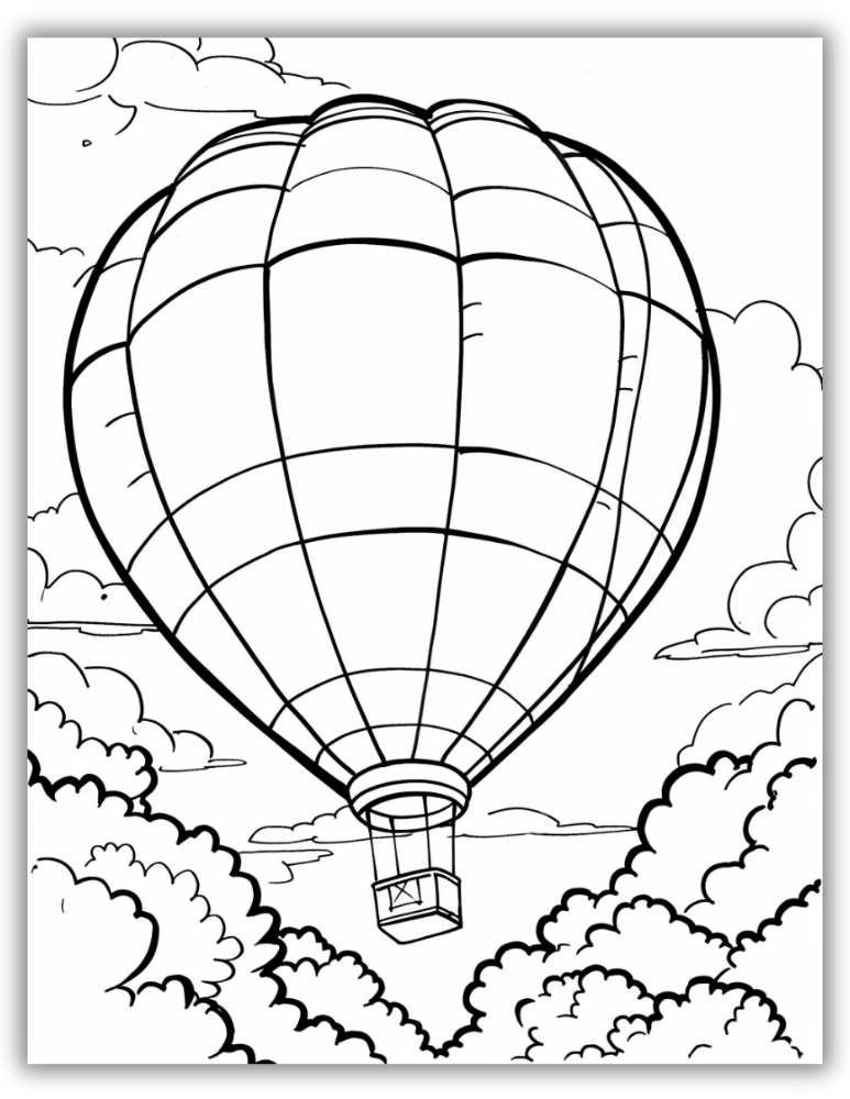 Sunset sky hot air balloon coloring picture