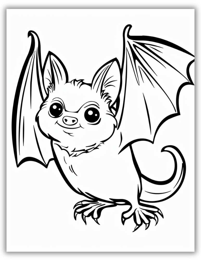 Realistic Cute Bat flying Coloring Page