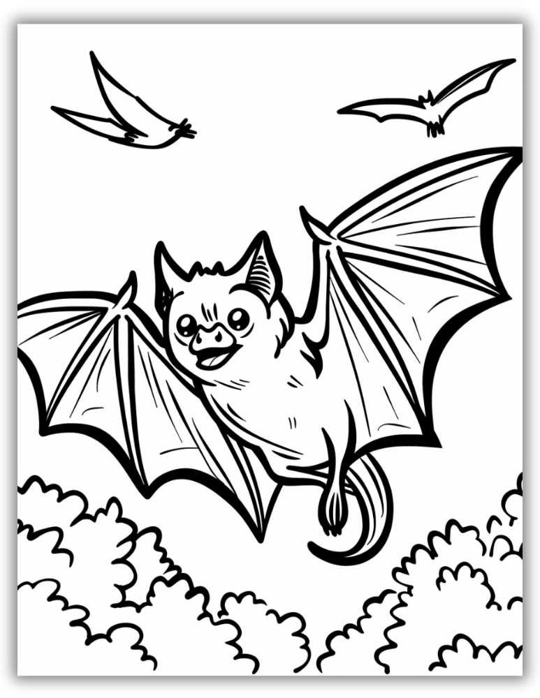 Cute Bat Coloring Page flying Free PDF