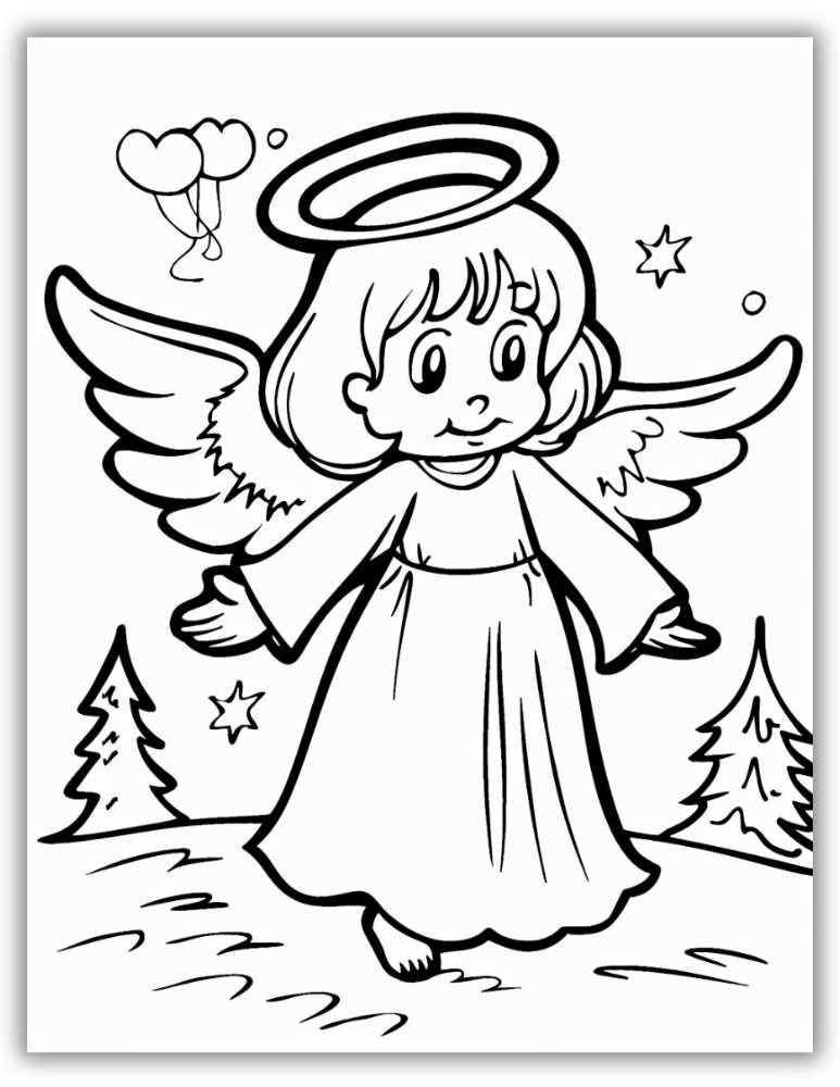 Cute Angel With Halo Coloring Sheet For Kids