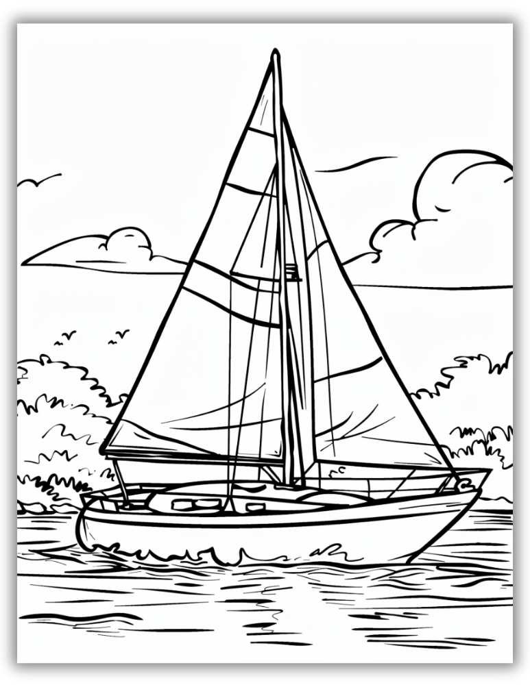 Cute sailboat on water for coloring