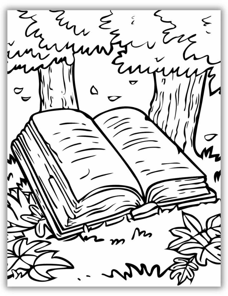 coloring page for children in the forest and trees