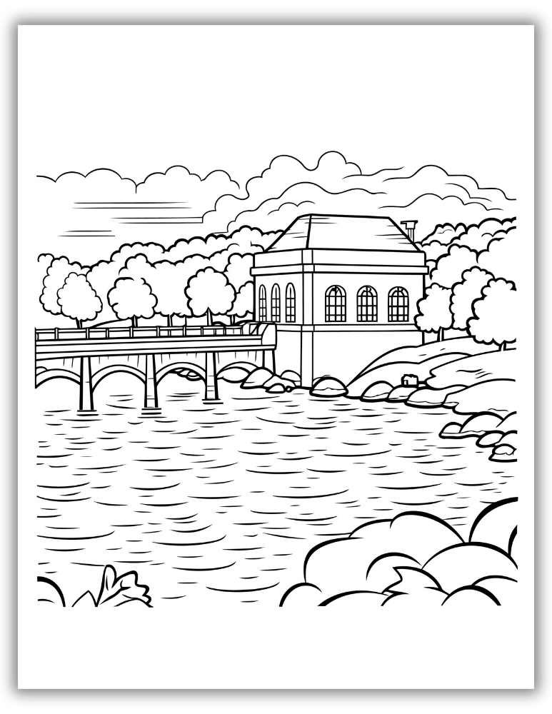 Bridge with clouds coloring page