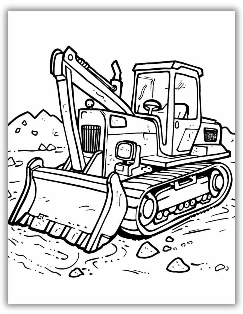Bulldozer on construction site coloring page