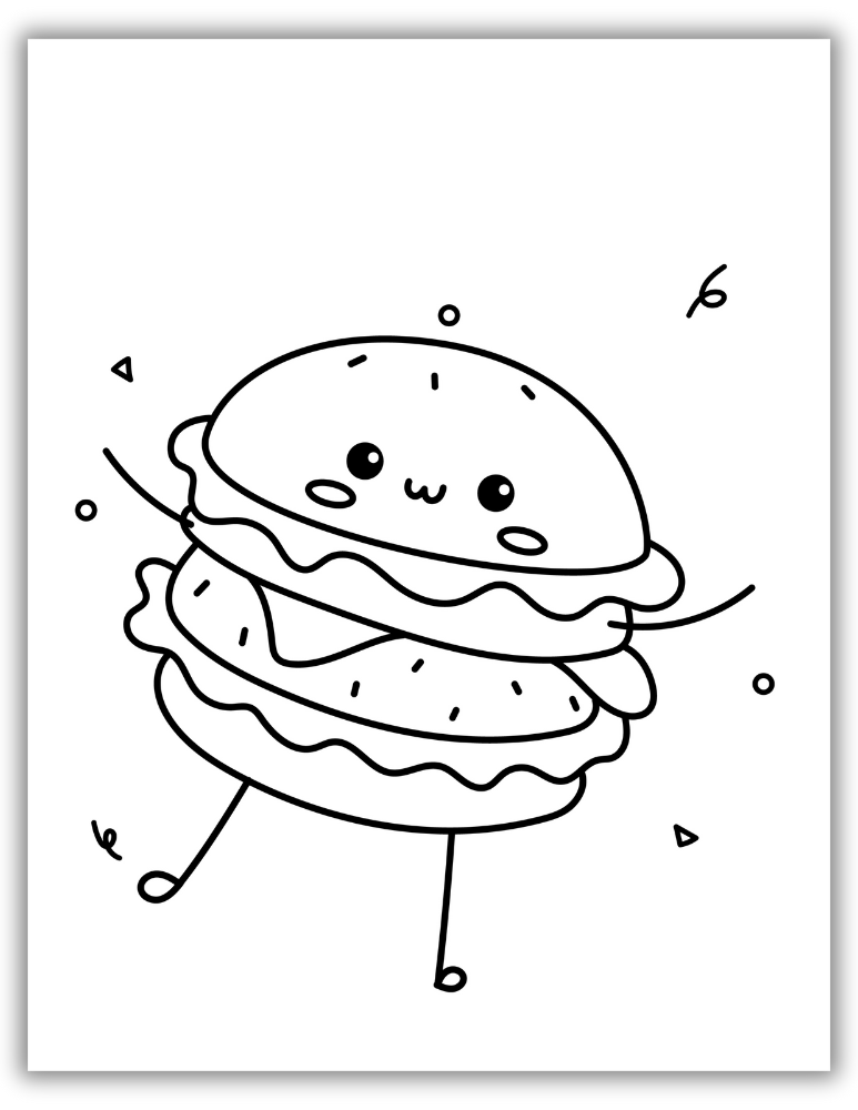 Cartoon burger with cheese coloring page