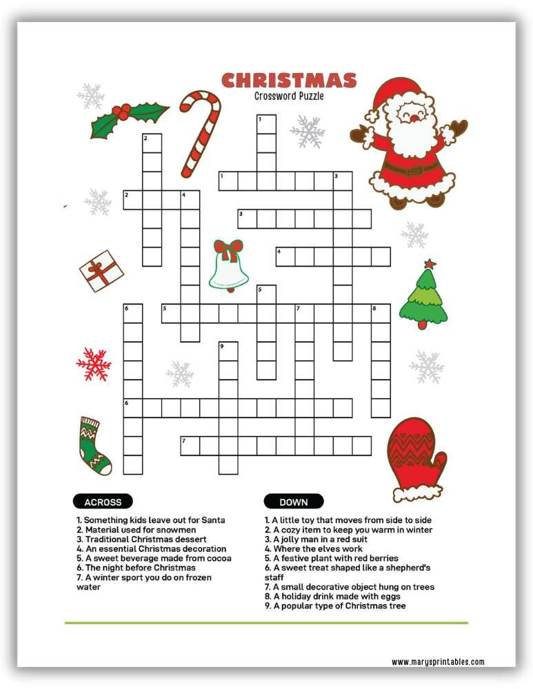 Free printable Christmas crossword puzzle for kids
