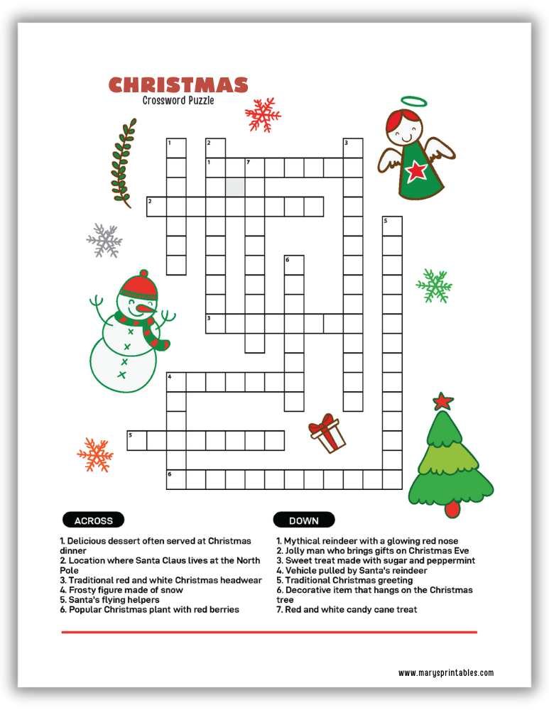 Easy Christmas crossword worksheet printable
