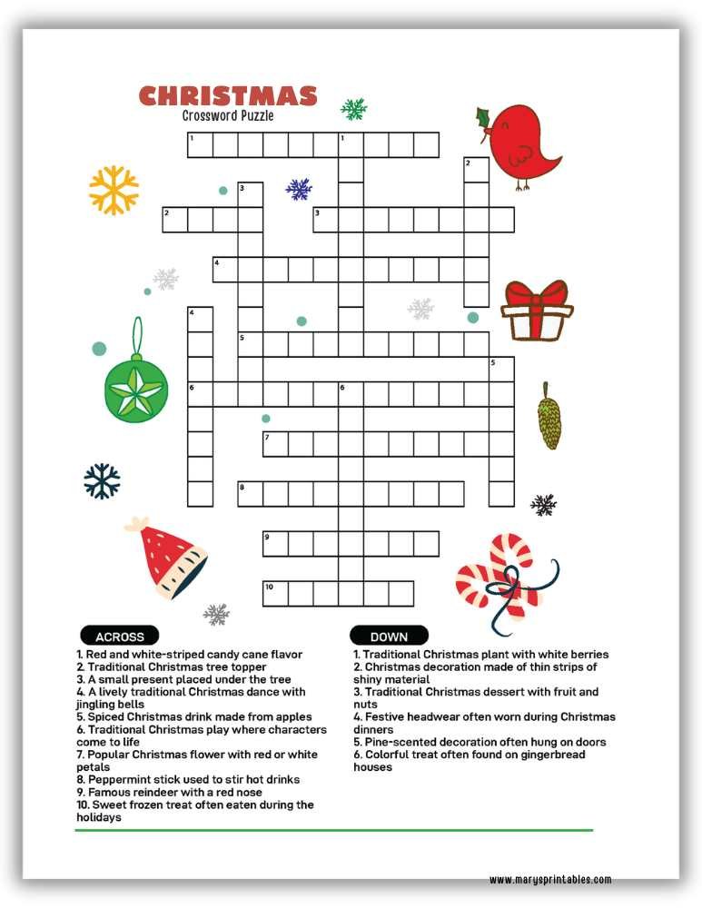 Printable Christmas crossword puzzle for adults