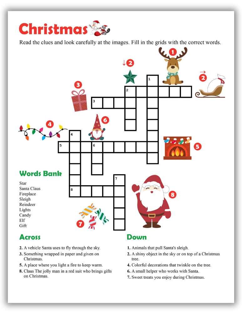 Preview of Christmas Crossword Puzzle Free PDF Download