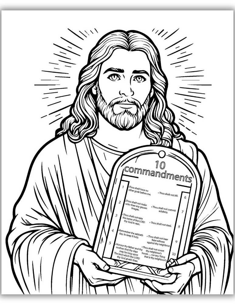 Printable 10 commandments coloring page with Jesus