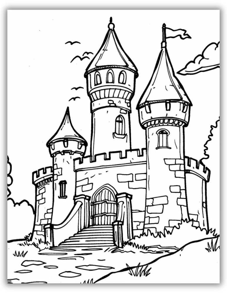 Castle with turrets coloring page