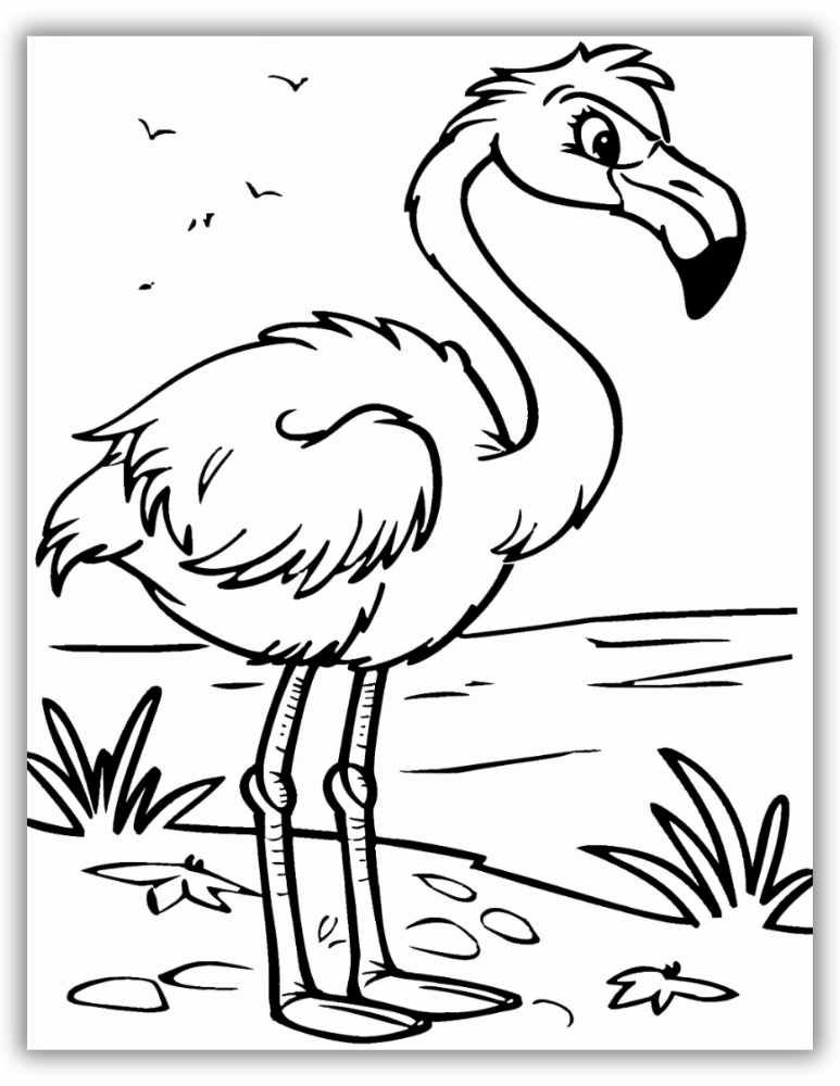 One-page flamingo coloring sheet