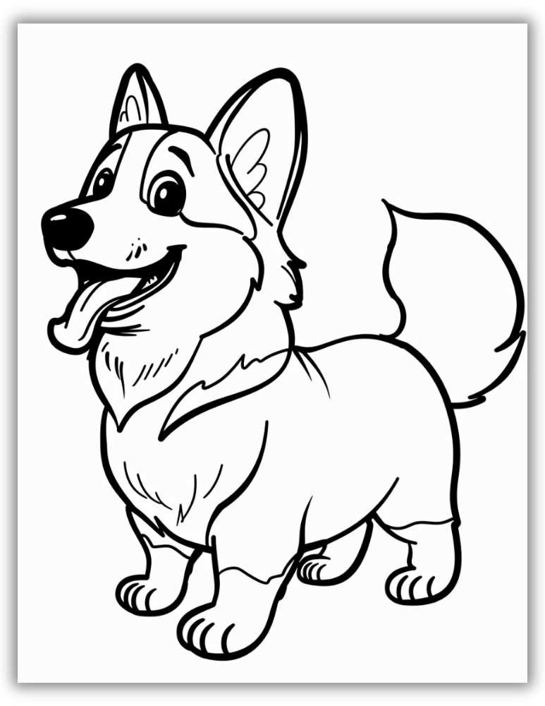 Cartoon corgi coloring page