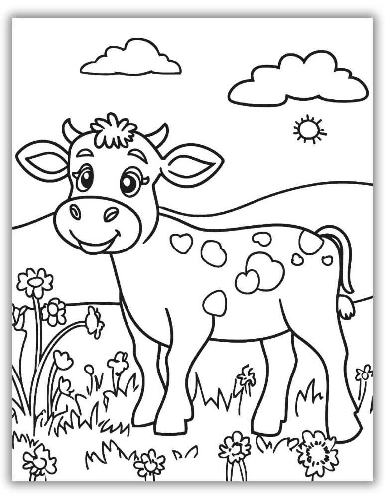 Cow in the field coloring page