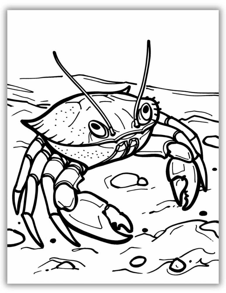 Crab on the beach coloring page
