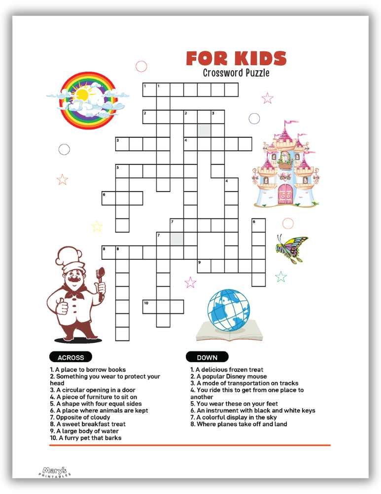 Free printable easy crossword puzzle for kids