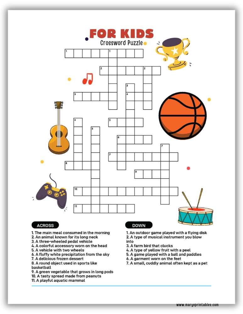 Printable vocabulary crossword for kids PDF