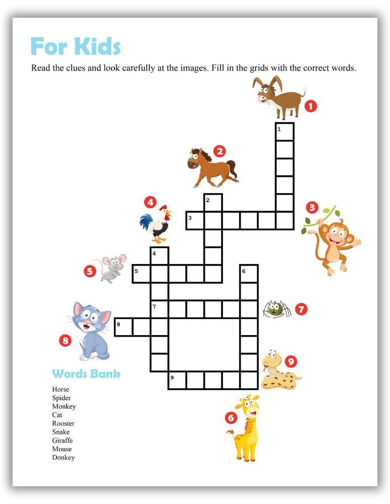 Educational crossword worksheet for children