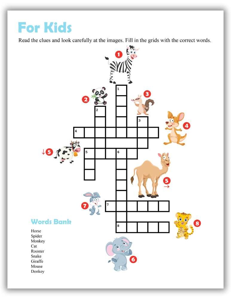 Kid-friendly printable crossword puzzle PDF
