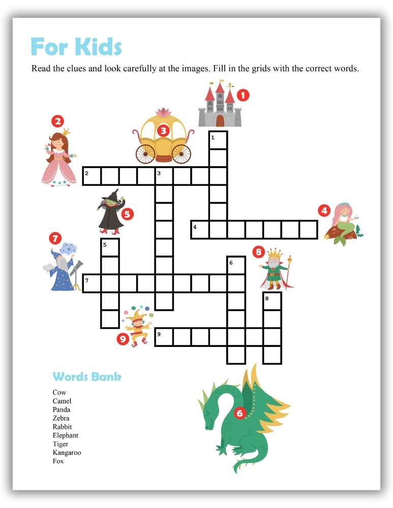 Beginner crossword game printable for classrooms