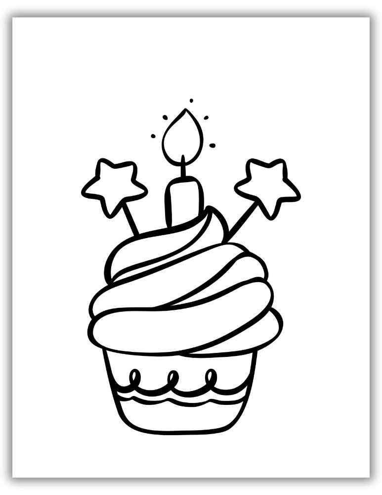 Cupcake with candle coloring page