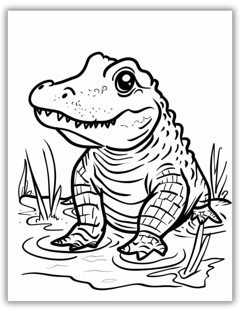 Cartoon Alligator or Crocodile Coloring Page Printable Free Download