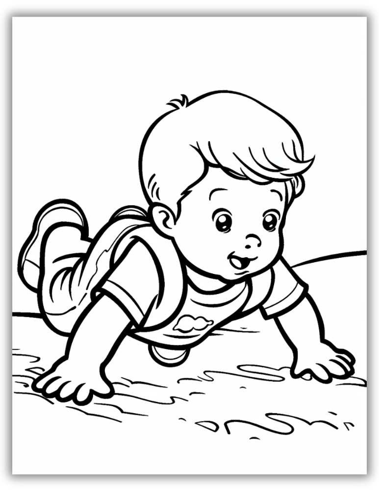 Cute Baby Starting to Crawl Coloring Page