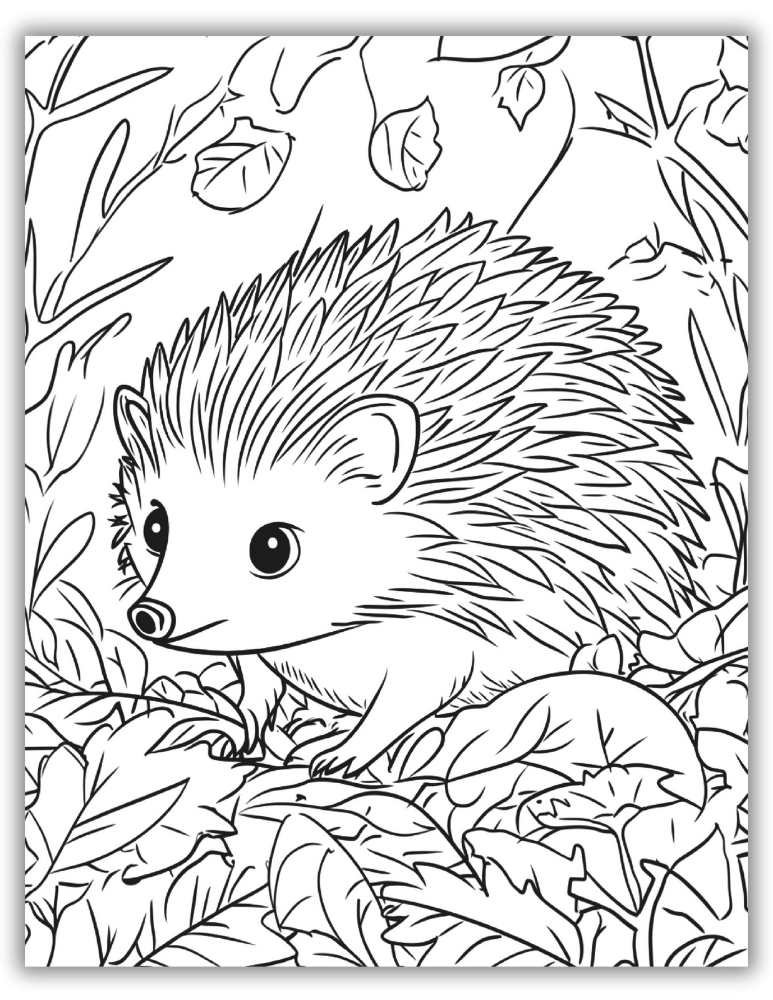 Hedgehog in the Forest Coloring Page
