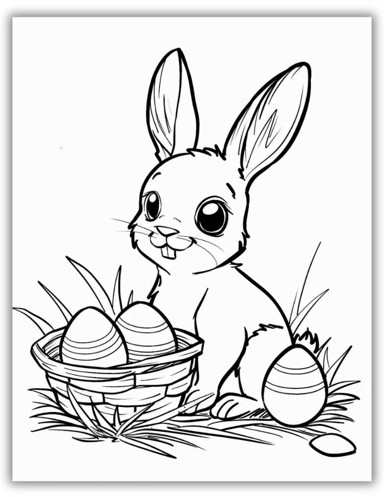 Easter egg hunt coloring pages printable free with cute bunny
