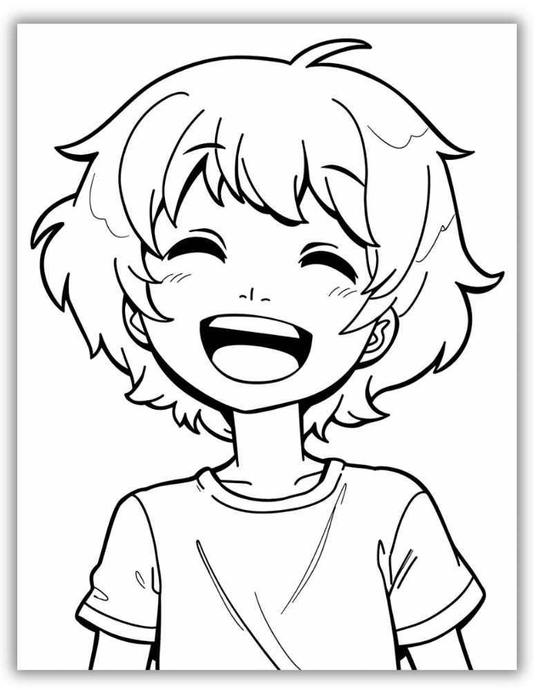 Free Printable Cute Anime Girl Laughing Coloring Page