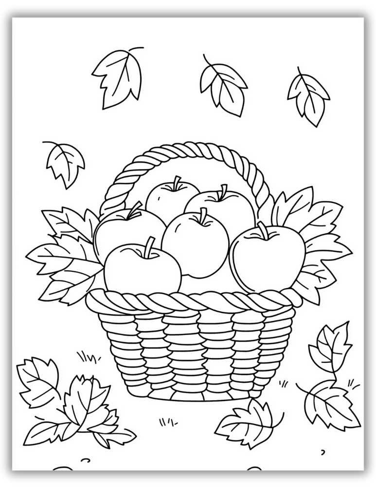 Basket Full Of Apples Coloring Page PDF
