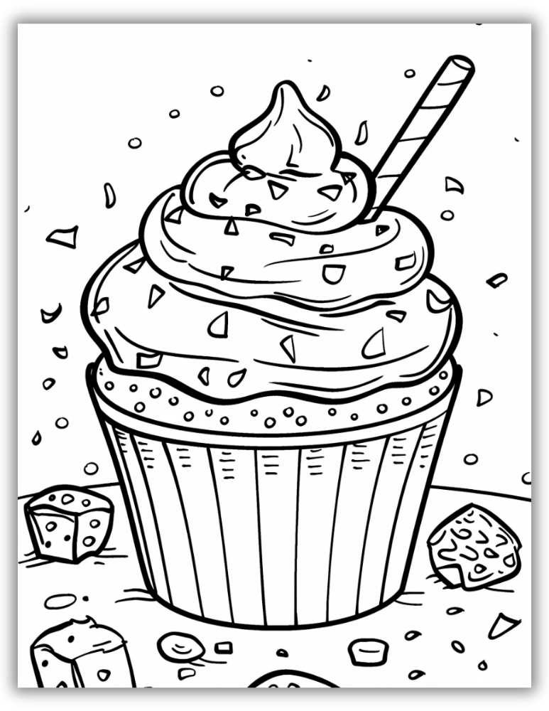 Cupcake with sprinkles coloring page