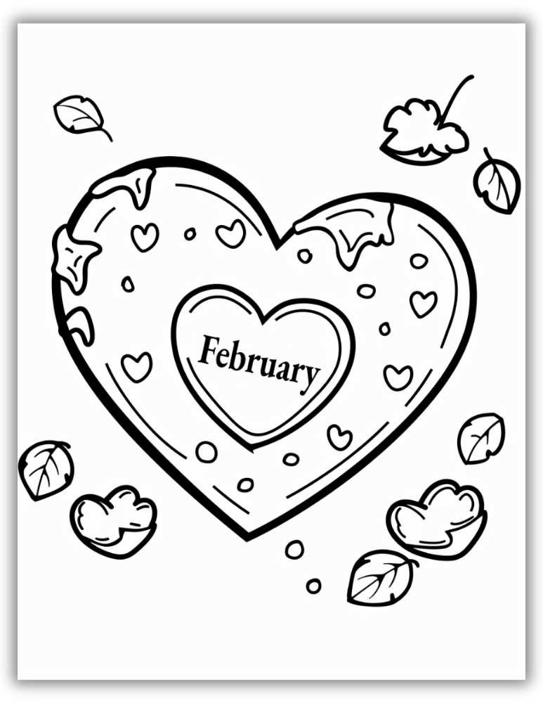 One-page February coloring printable