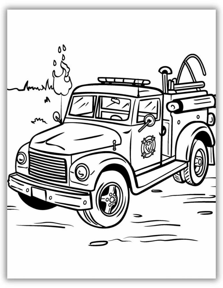 Fire truck coloring page PDF