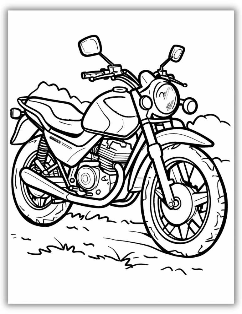 Modern sport bike with sleek, aerodynamic design – free printable PDF coloring page perfect for bold and fast-paced coloring fun.