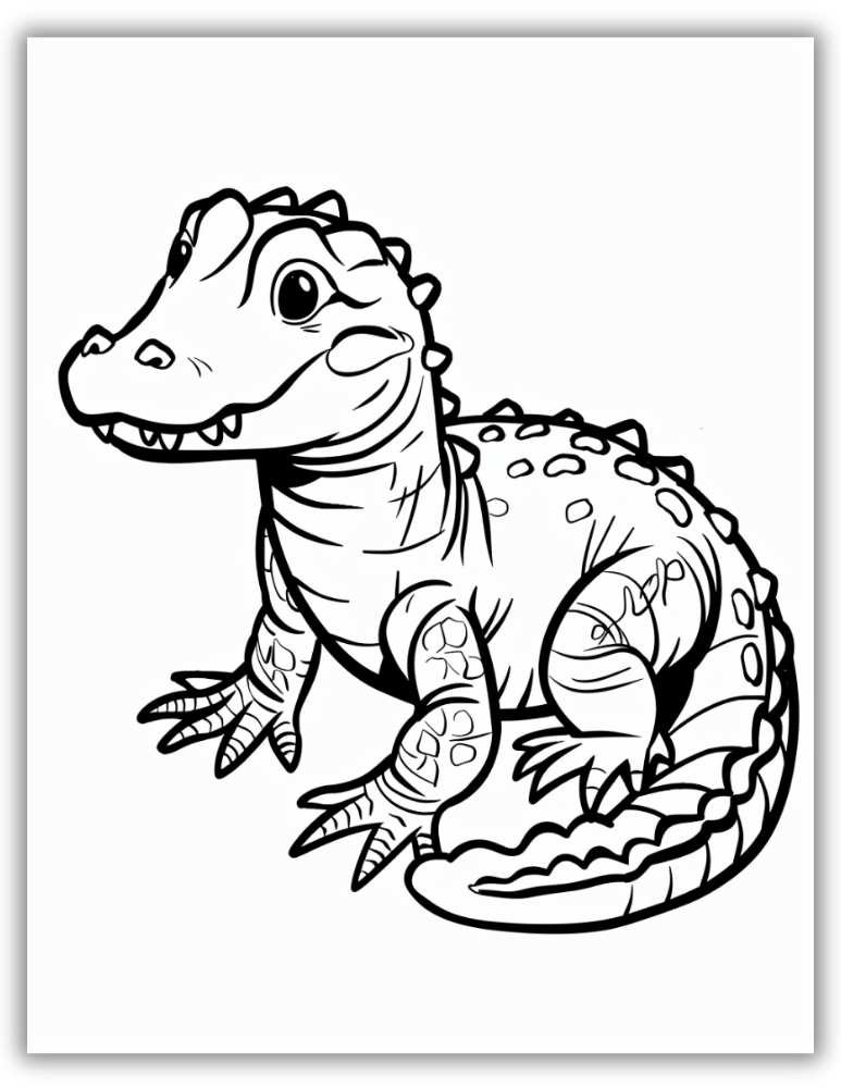 Realistic Alligator or Crocodile  In Water Coloring Page Printable