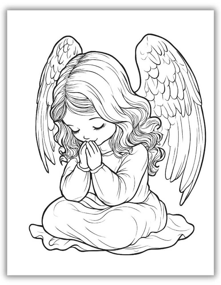 Angel Praying Coloring Page Printable For Adults