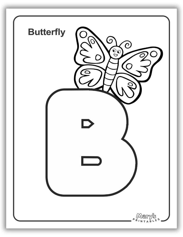 Printable Letter B Worksheet Simple Coloring Page Butterfly