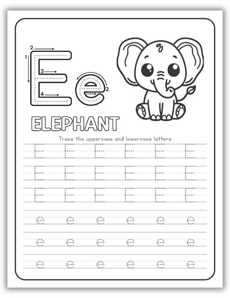 Printable Letter E Worksheet Tracing Elephant