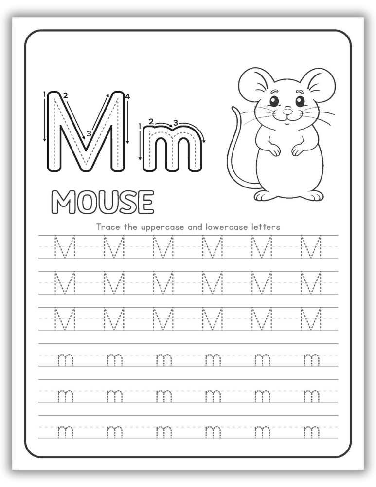 Printable Letter M Worksheet Tracing Mouse