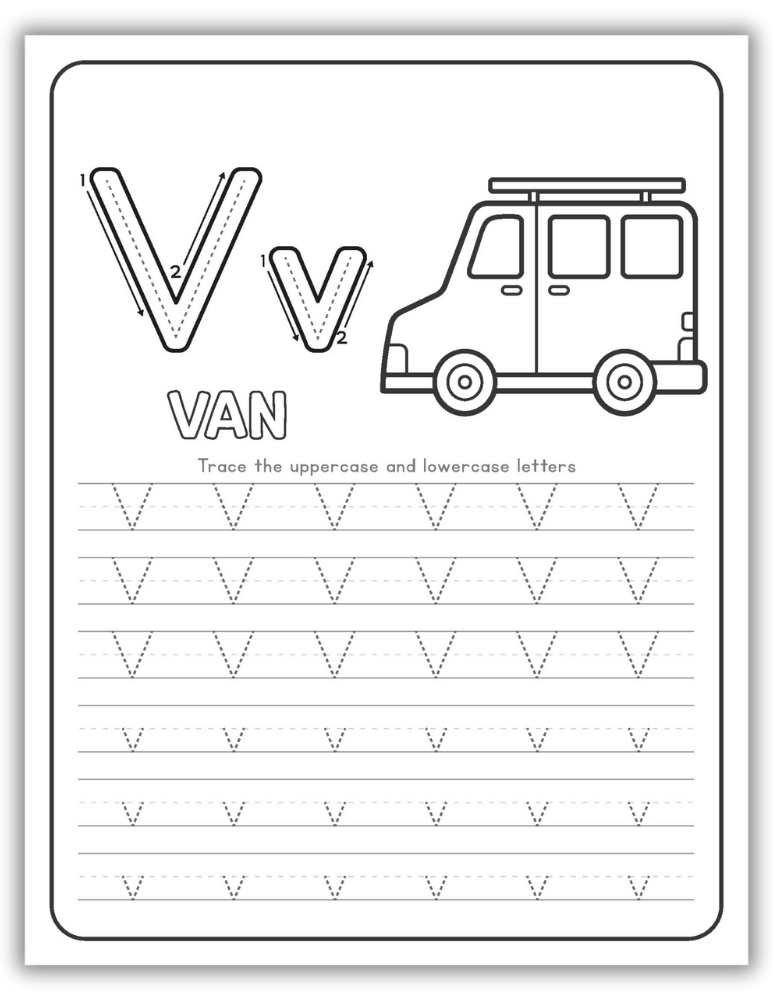 Printable Letter V Worksheet Tracing Van