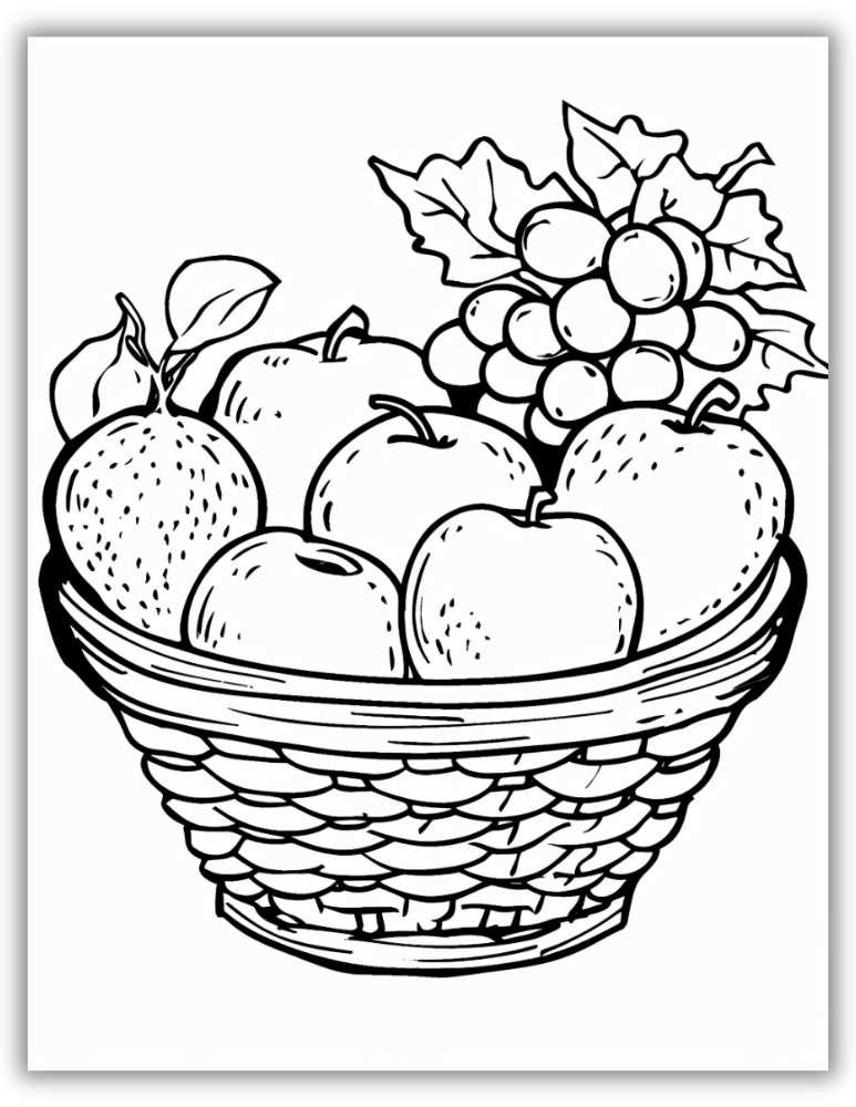Fruit Coloring Page in the Basket for Free