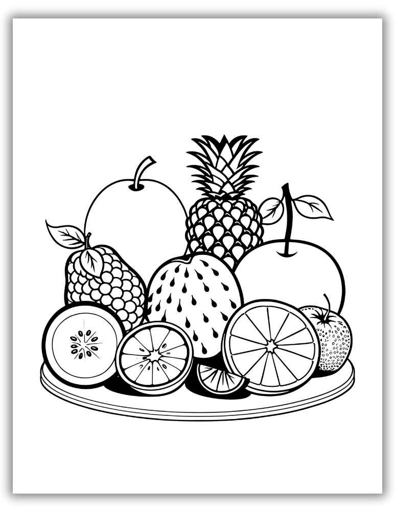 Yummy Fruits Coloring Page Free Download
