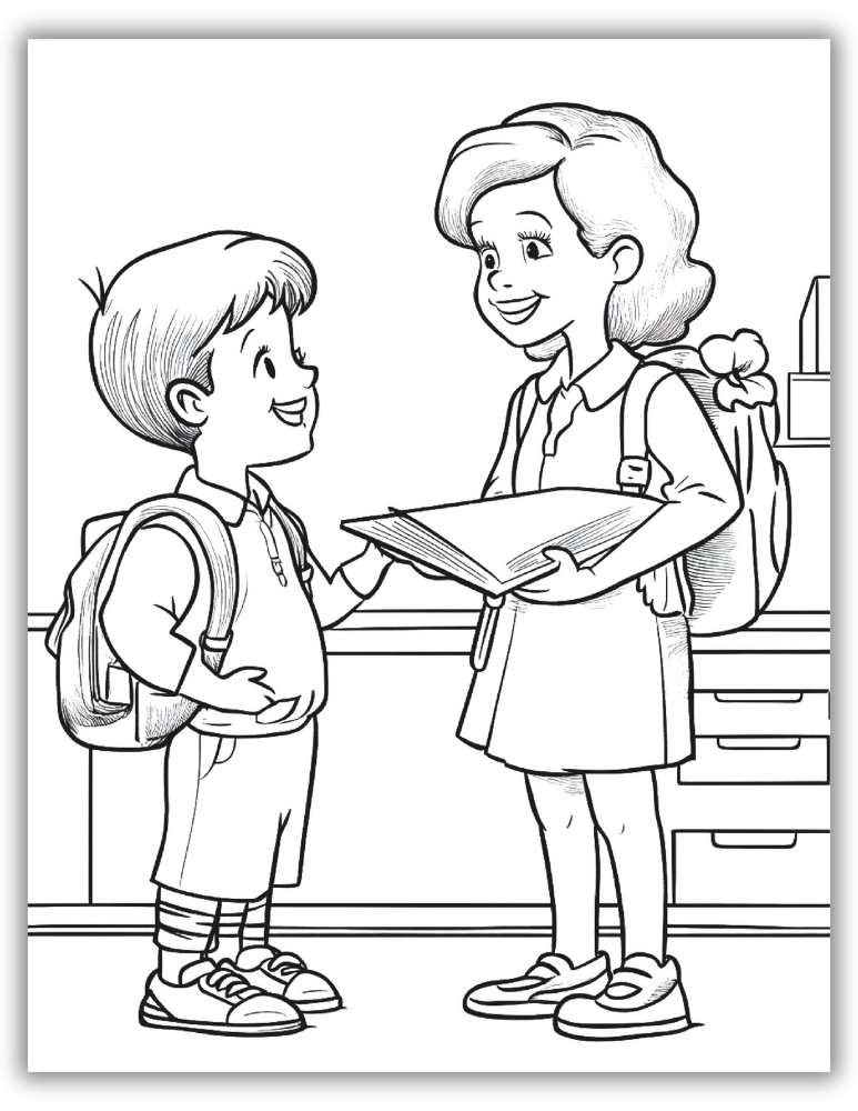 Teacher and students coloring page