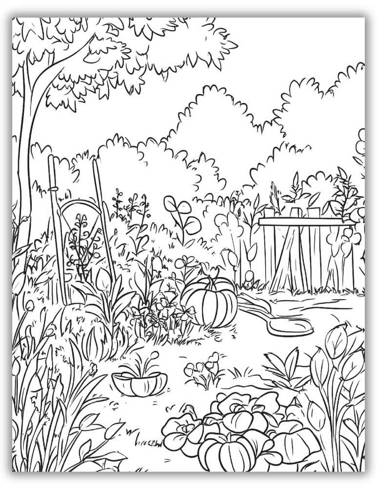 Detailed and Beautiful Garden Coloring Page