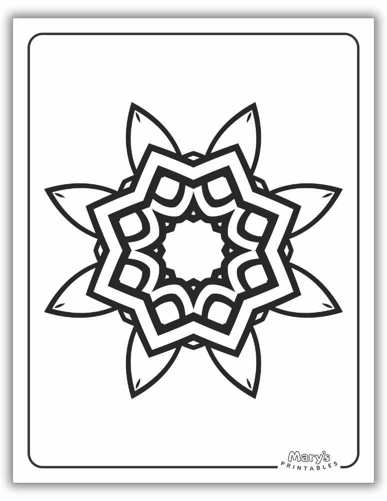 Geometric pattern mandala printable with hypnotic curves and angles.