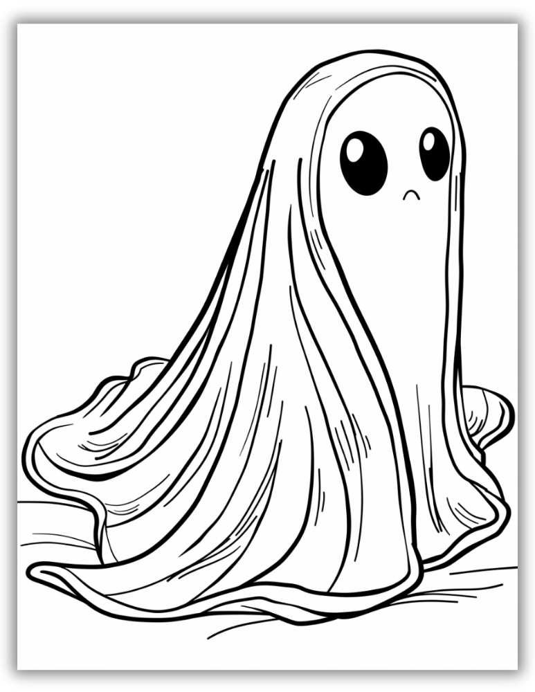 The Shy Ghost coloring page printable with a cute timid ghost