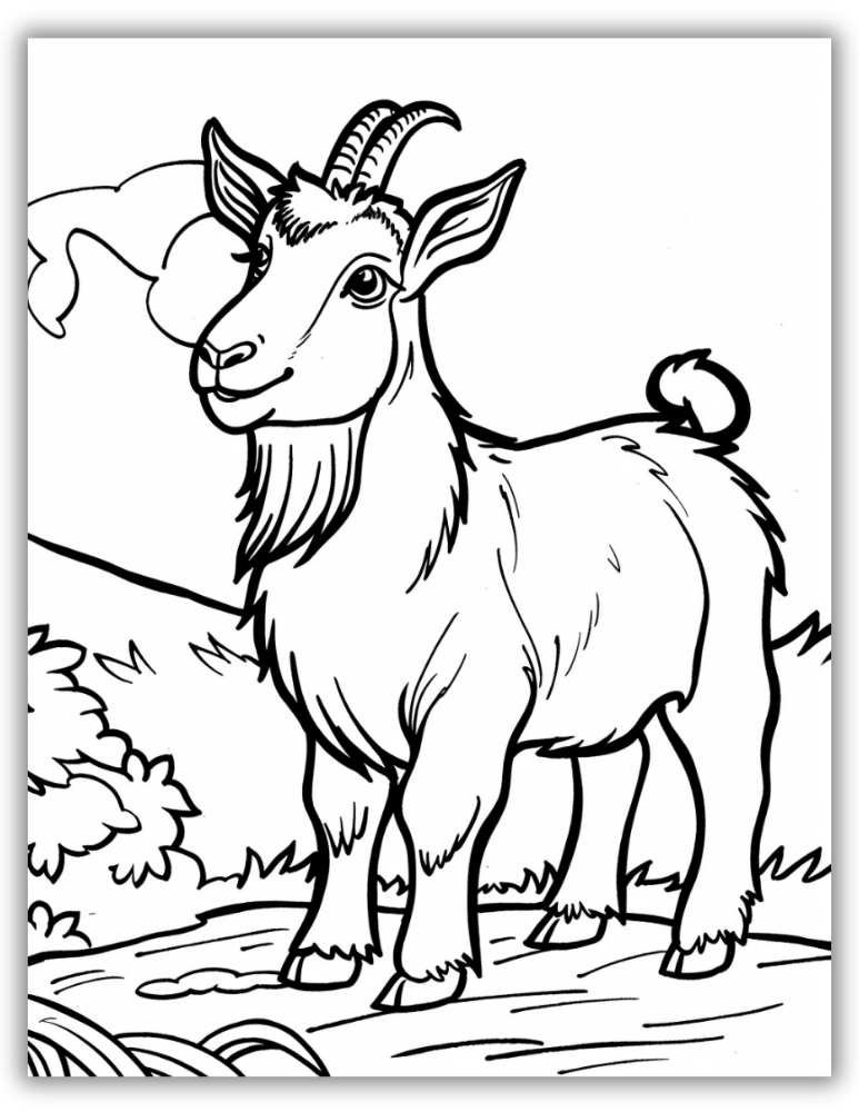 Simple beginner-friendly goat coloring page with bold outlines