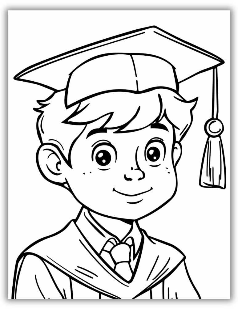 Adorable graduate portrait coloring page with smiling student in gown
