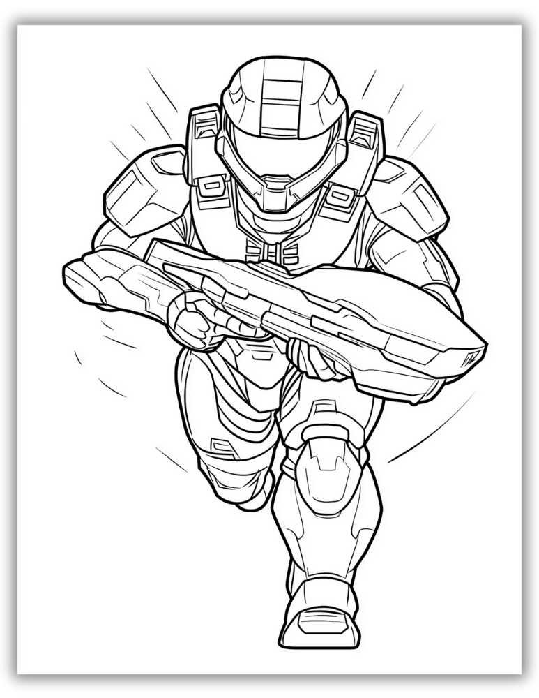 Dynamic Spartan in action pose coloring page with motion lines and armor